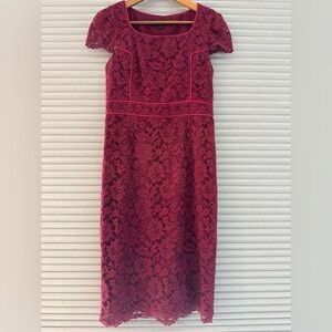 Women's ABS Allan Schwartz Berry Burgundy Lace Pencil Dress Size 4